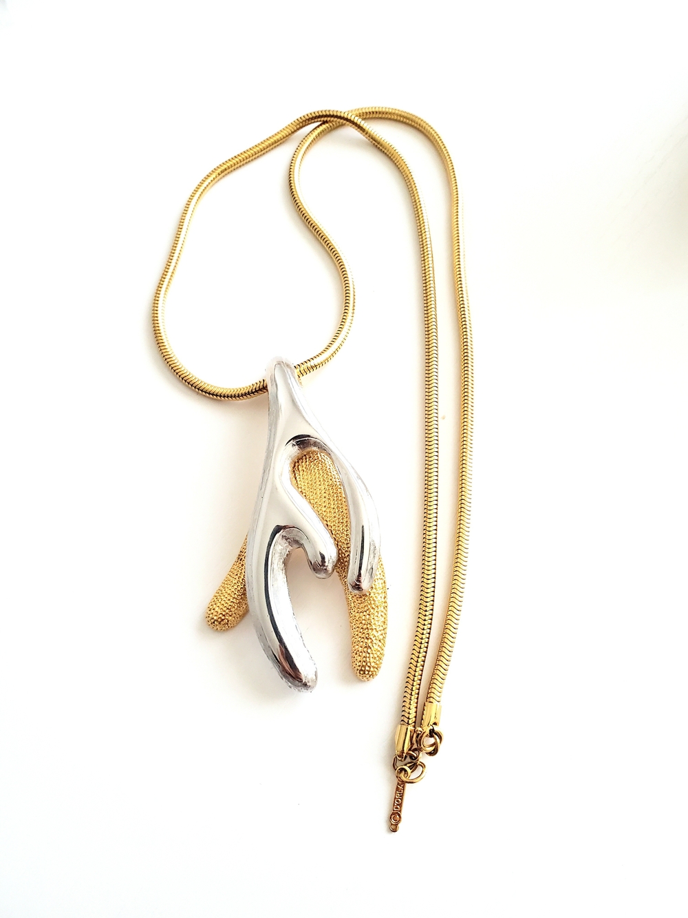 D’orlan Vintage Two-Tone Gold and Silver Sculptural Pendant Necklace-22k Platted
